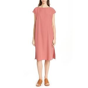 Eileen Fisher Chutney Sandwashed Bateau Neck Tencel Side Slit Shift Dress XXS